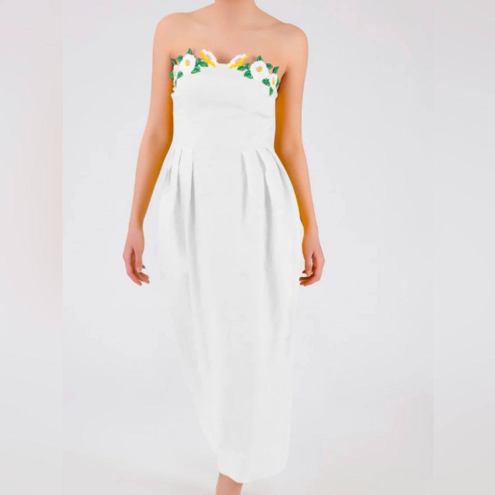 Fanm Mon White Maxi Dress with Yellow and Green Accents